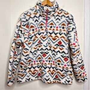 Eddie Bauer Aztec Print Quarter Zip Pullover Fuzzy Women’s Size Large Tribal
